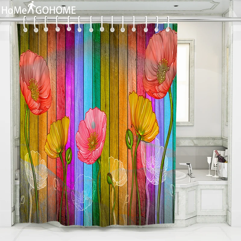 Художественный цветок мака Душ шторы в ванную комнату водонепроницаемый душевой