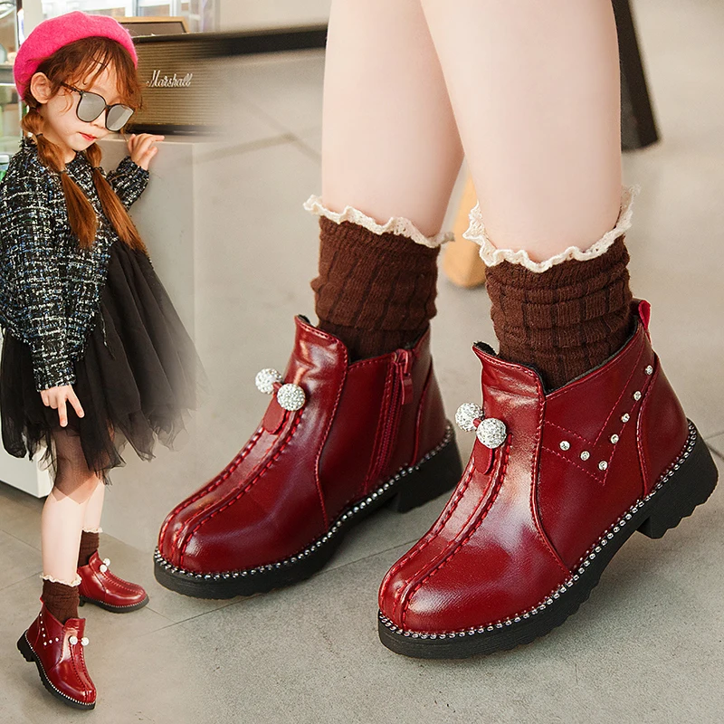 

2019 New Fashion Princess Crystal Autumn Girl Ankle Boots For Kids Waterproof Children'S Winter Shoe 3 4 5 6 7 8 9 10 11 12 Year