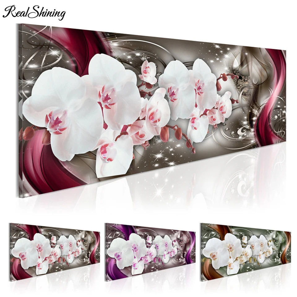 

5D DIY алмазная живопись Красивая бело-красная Орхидея камни в форме ромба круглая мозаика изображения для алмазной вышивки и стразы T164