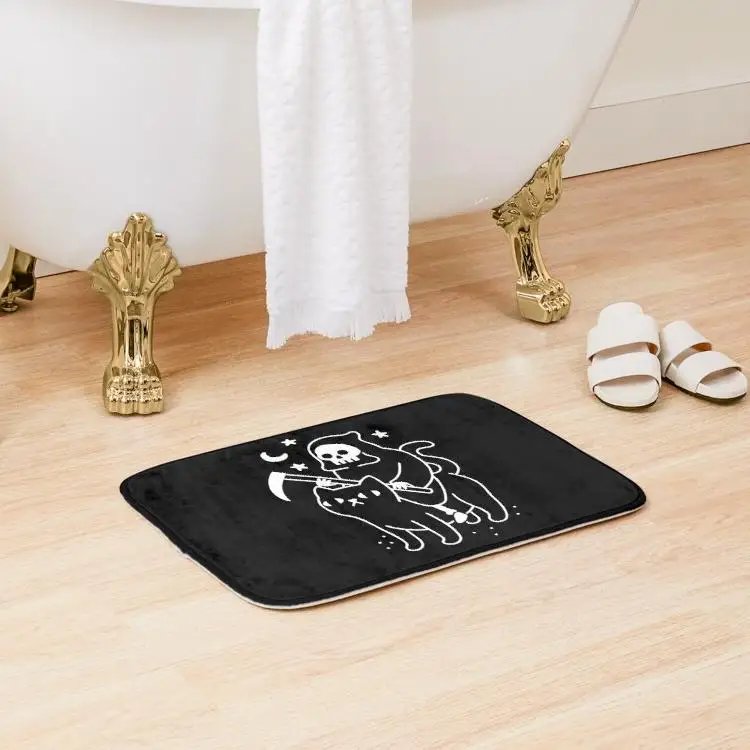 

Death Rides A Black Cat Bath Mat Bathroom Shower Room Floor Decoration Cartoon.Doormat Carpet Pad Rug Toilet Kitchen Bedroom