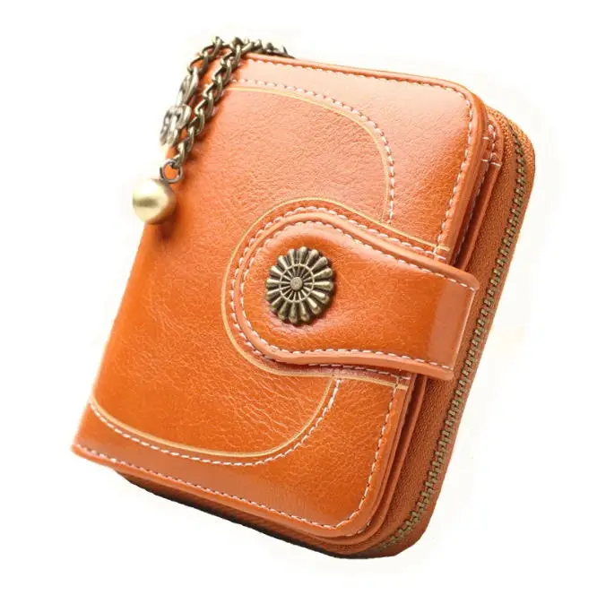 Винтажный короткий женский кожаный кошелек маленький дамский клатч на молнии