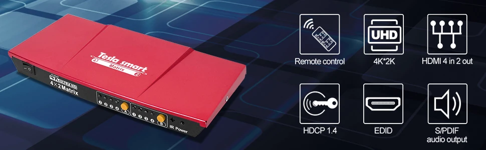4K HDMI матрица 4x2 HDMI разделитель, сплиттер 4 порта вход и 2 порты вывода с аналоговым стерео(SPDIF) поддержка 4Kx2K@ 30 Гц HDCP