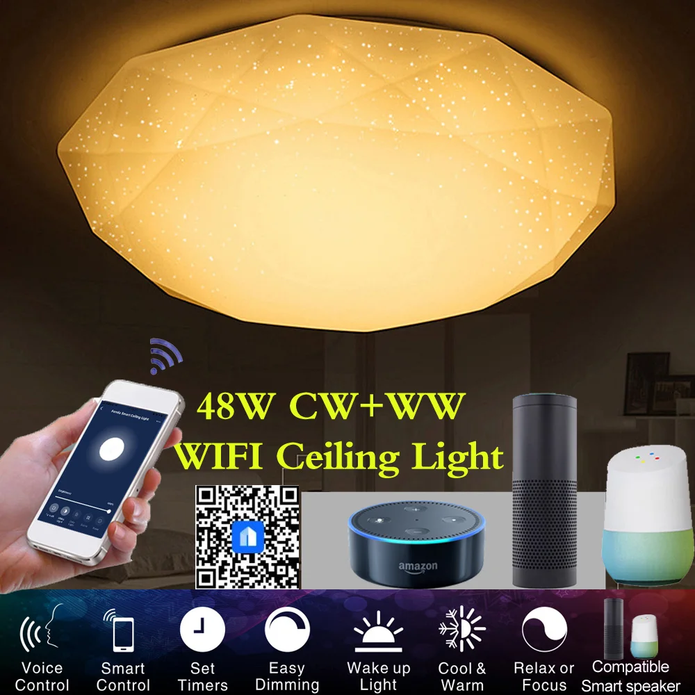 

24W Smart LED Ceiling Light WIFI Control RGBCW AC85V-265V Living Room Bedroom Ceiling Lamp Work With Alexa and Google Home