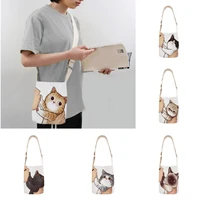 kissing kitten fashion cotton and linen shoulder bag printing messenger beach travel handbag female bag lady messenger bag