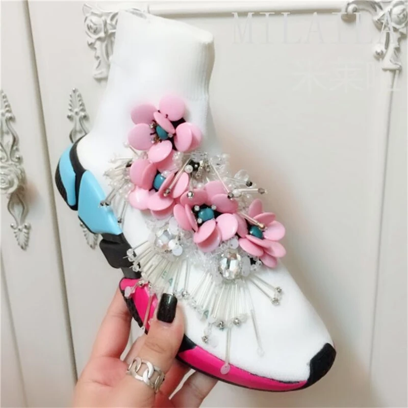 Бахрома драгоценный камень под заказ цветок Парижа носки обувь Европейская