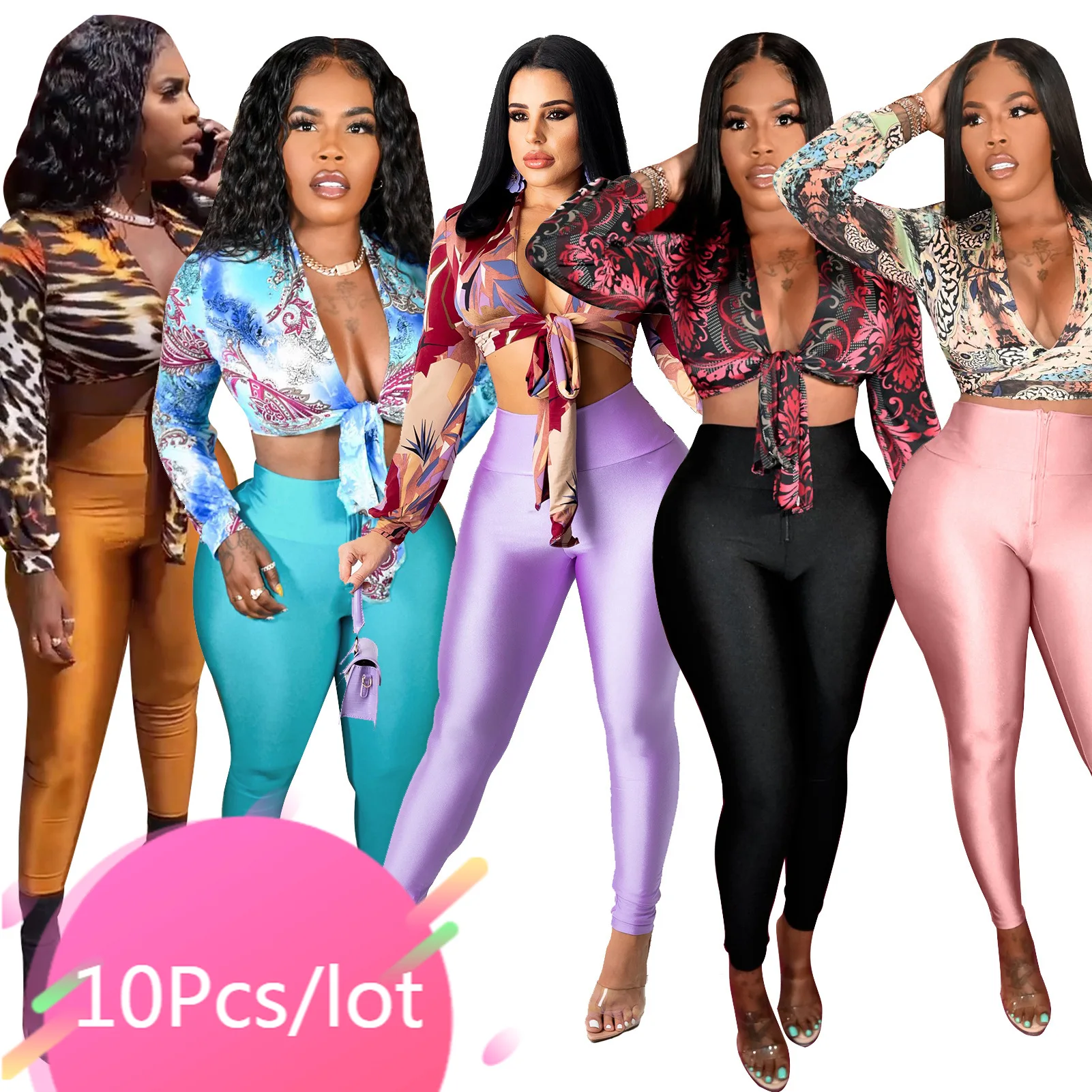 

Bulk Items Wholesale Lots Pants Sets for Vacation Women Floral Print Tops Skinny Fitness Matching Set Fall Sexy Club Outfits