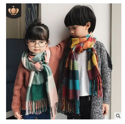 Осенне-зимний новый шарф имитация кашемира детский клетчатый для родителей и
