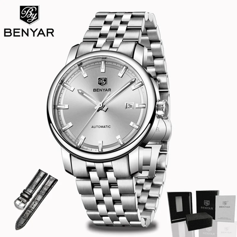 Silver Strap S Новинка, BENYAR, мужские механические часы, автоматические мужские часы, Топ бренд, роскошные часы, мужские наручные часы, военные, Relogio Masculino - Цвет: Silver Strap S