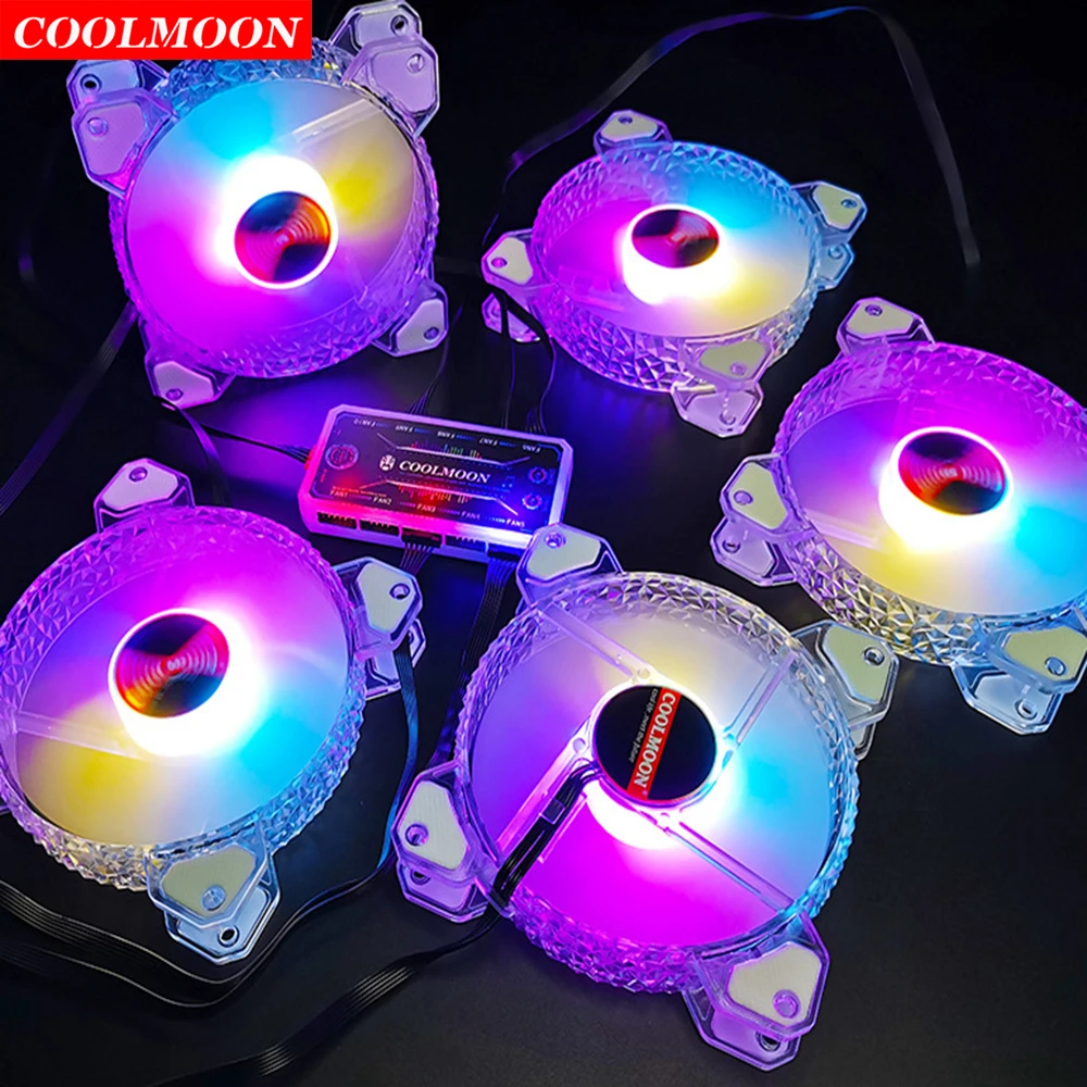Coolmoon Diamond Style 120mm PC Computer Case Fan 6Pin Silent Cooler Mute RGB Cooling Fans Radiator For Coolmoon Controller