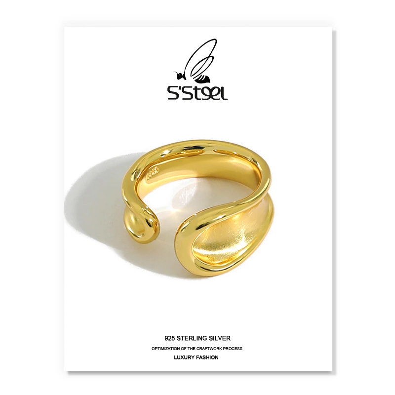 

S'STEEL Korean Rings 925 Sterling Silver For Women Minimalist Gold Statement Ring Adjustable Anillos Mujer Plata Fine Jewellery