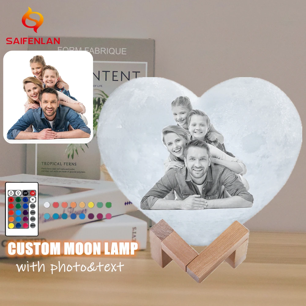 Dropship DIY Moon Night Lamp USB Rechargeable Text & Photo Customized 3D Heart Night Light for Wedding Brithday Gift