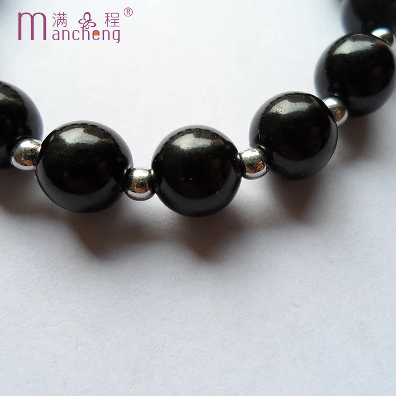 

Jewelry factory 10MM Black beads bracelet with plated Fine quatity black Plastic beads stretch bracelet for women