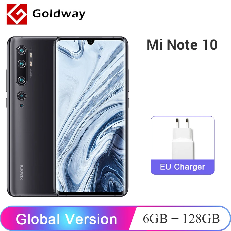 Глобальная версия Xiaomi Mi Note 10 6 ГБ 128 108MP пятиядерный ГП камера Snapdragon 730 Octa Core 47