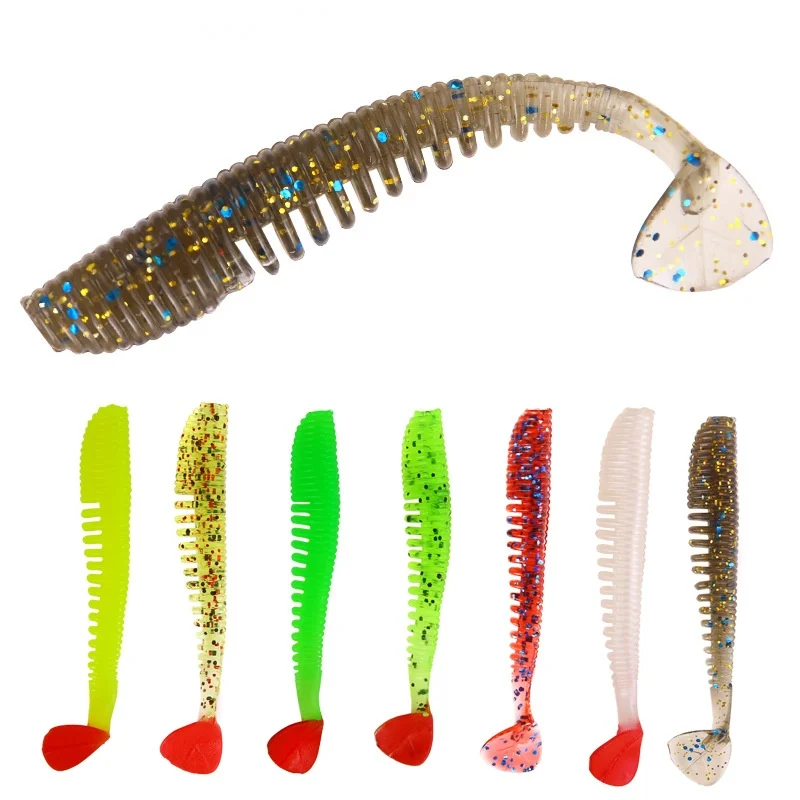 

10 Pcs Spiral Pattern Two-color T-tail Soft Lure 8cm/2.5g Simulation Bait Artificial Spinner Lure Fishing Tackle Products