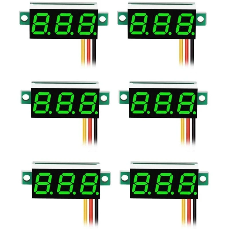 

6Pcs Green Digital Mini Digital Voltmeter DC 0.28 Inch Three-Line DC 0-100V Mini Digital Voltmeter Gauge Tester