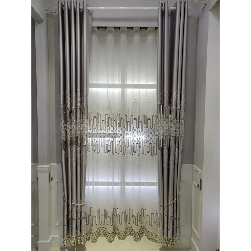Modernas cortinas minimalistas bordadas, decoração de janelas