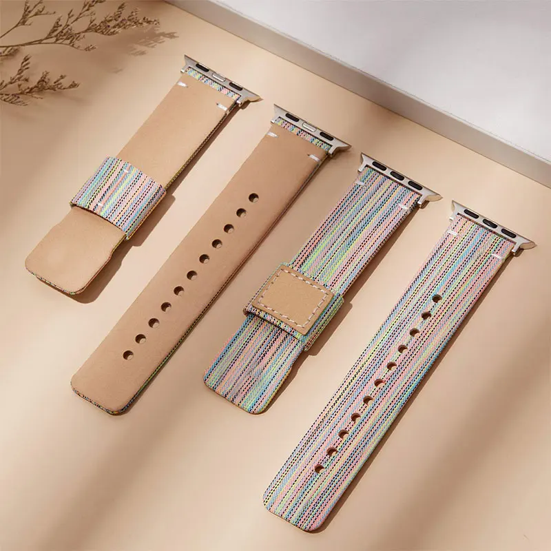 

Canvas Nylon strap For Apple Watch Bracelet 44mm 40mm 42mm 41 45mm 38mm 44 mm Genuine Leather Correa For Iwatch 7 6 Se 5 4 3Band