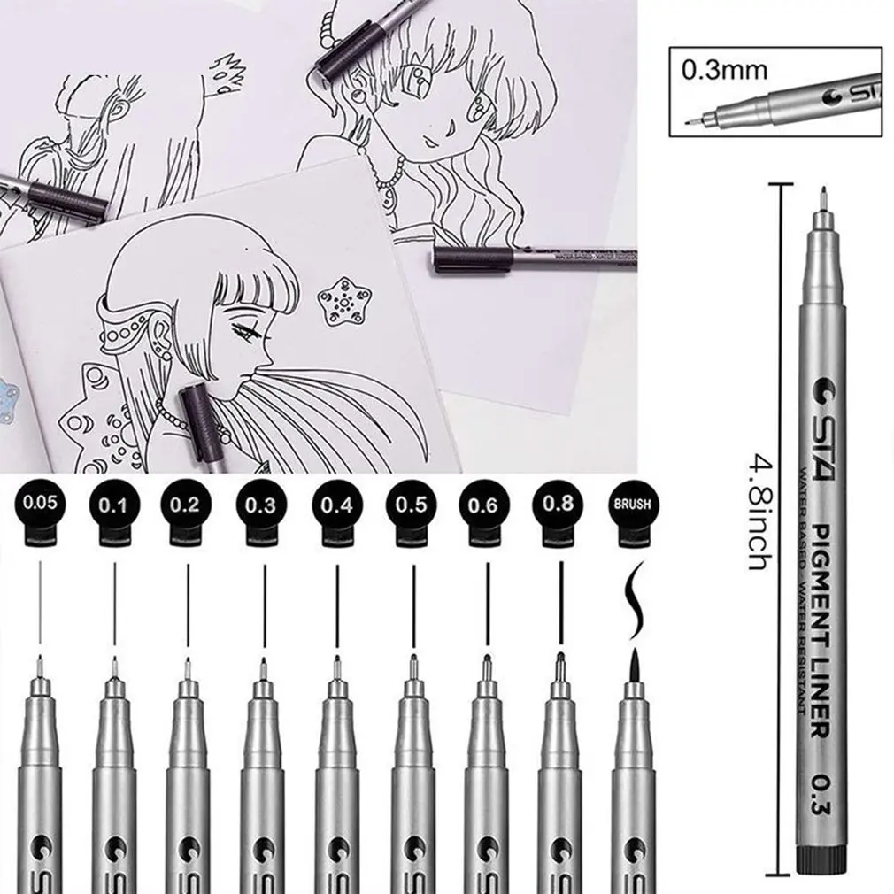 

STA8050 Waterproof Art Marker Pen Brush for Painting Comics Hook Line Pigma Fineliner Sketching Pens Creative Stationery