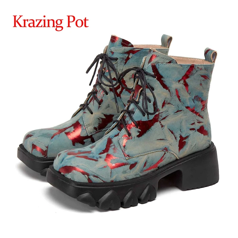 

Ботильоны из натуральной кожи на толстой подошве с квадратным носком