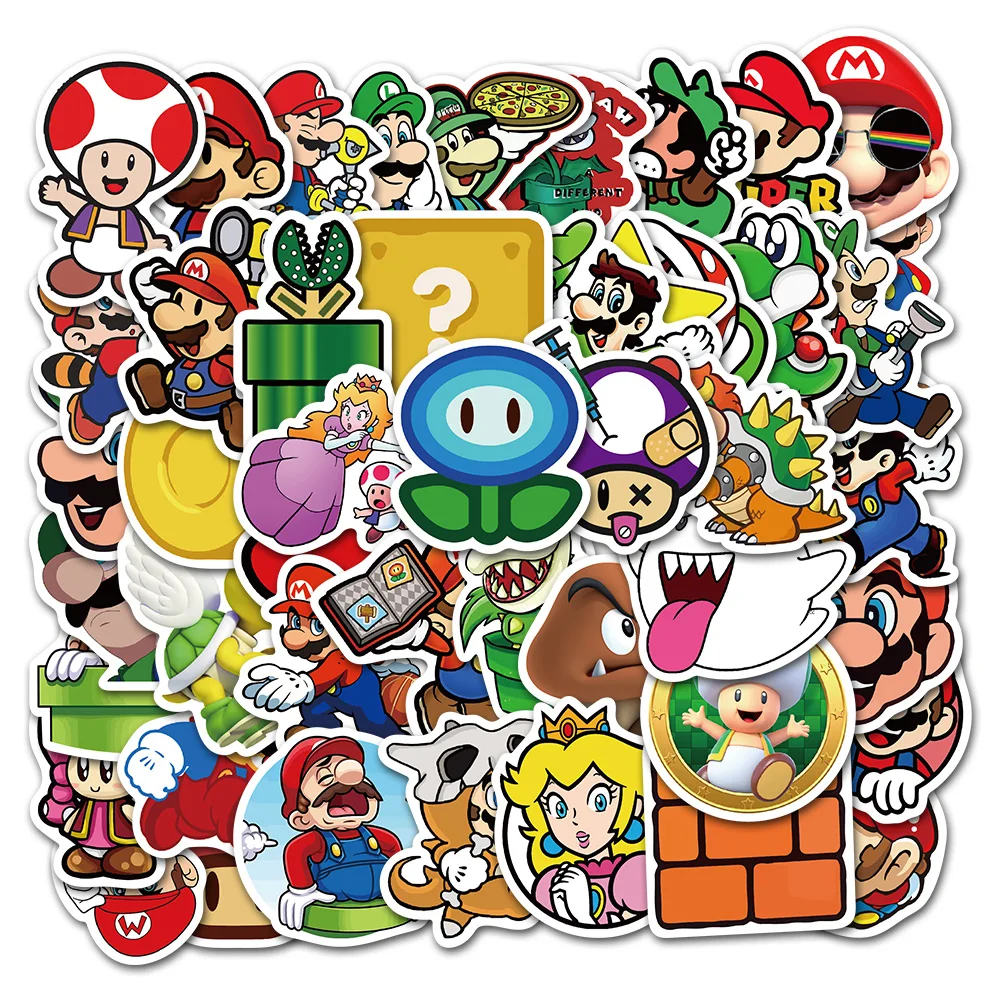 10/30/50 uds juego de Super Mario pegatinas para pared decoraci&oacute;n nevera de la bici de la motocicleta refrigerador pegatinas para coche ordenador port&aacute;til juguete de dibujo animado para ni&ntilde;os-1