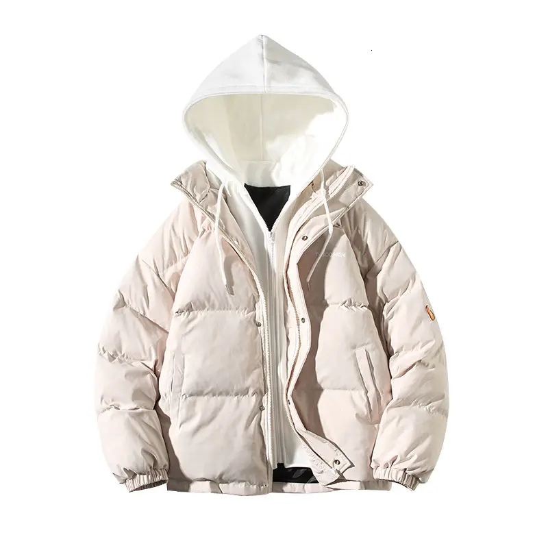 2022 Jacket  Parkas Winter Thick Cotton Clothing Couple Style Korean Loose Fashion Fake Two-piece Splicing Hooded Top