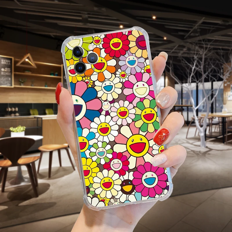 hot luxury brand smiley sun flower soft tpu phone case for iphone 12 mini 7 6 8plus x xs xr max 11 pro shockproof fashion cover free global shipping