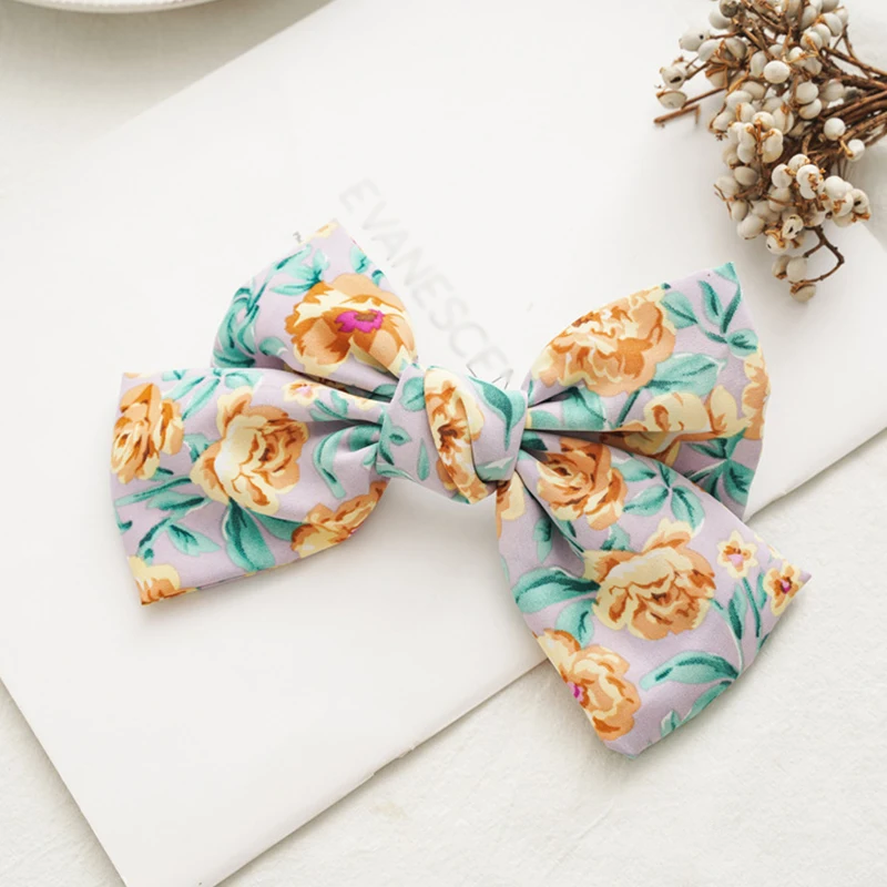 

2021 New Fashion Knitted Oversized Bowknot Steel Clip Pastoral Retro Style Cloth Fabric Spring Clip Sweet Hair Accessories Hot