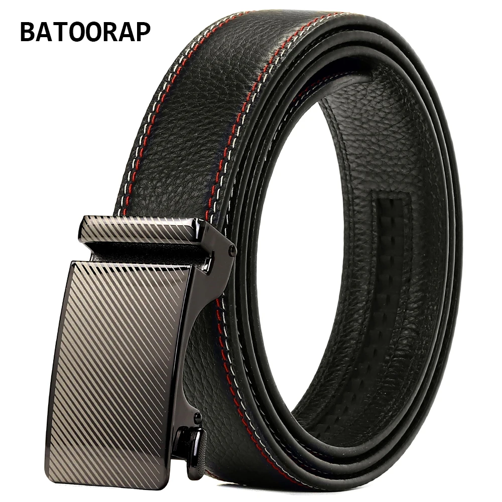 

Мужской черный ремень BATOORAP из натуральной кожи с автоматической пряжкой, высококачественный мужской ремень из воловьей кожи, деловые ремни...