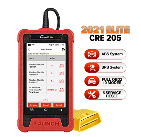 

LAUNCH X431 OBD2 Scanner Elite CRE205 Auto OBD2 ABS SRS Code Reader Diagnostic Tools Oil TPMS DPF 5 Reset Service CRP123E CR3001
