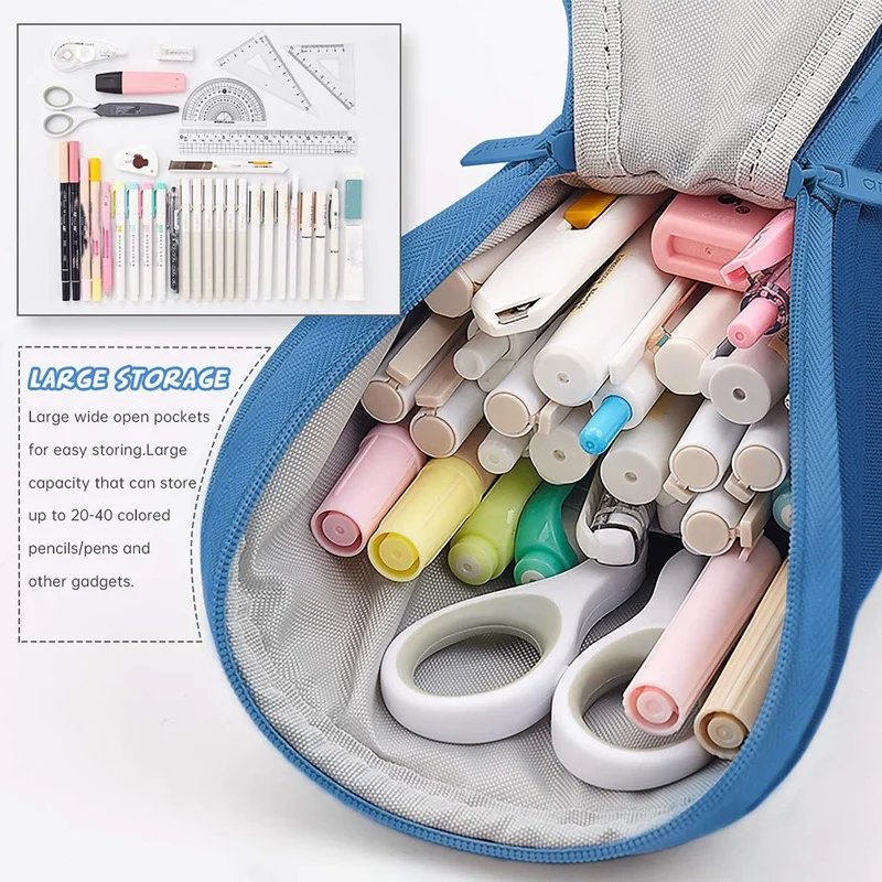 

ANGOO Pencil Case Standing Pencil Holder Large Capacity Pencil Pouch Pencil Bag with Zipper Stationery Organizer (Blue)