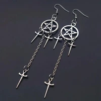 pentagram sword earrings silver plated huggie hoops dangle witchy jewelry pagan wiccan tarot gothic emo gift for women