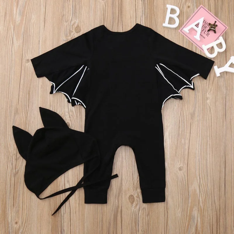 

Baby Halloween New Style Baby Romper Long Sleeve Clothes Newborn Boys Girls Halloween Cosplay Bat Costume Romper Hat Outfits Set
