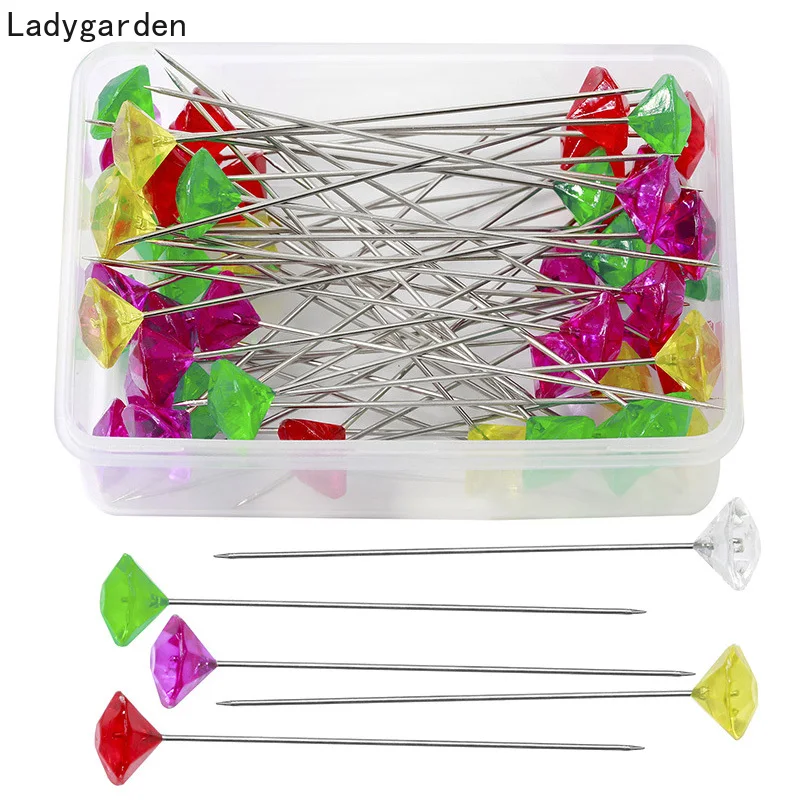 

300PCS 63MM Sparkle Diamond Pins Crystal Head End Wedding Corsage Boutonniere Floral Bouquet Pins Sewing Pins with Clear Box