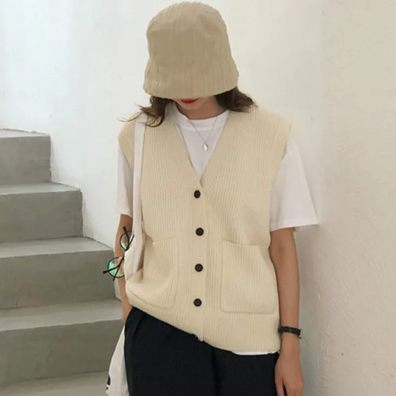 

Вязаный свитер, жилет, Женский мягкий эластичный простой базовый Повседневный Однотонный свитер с V-образным вырезом, женская уличная одежд...