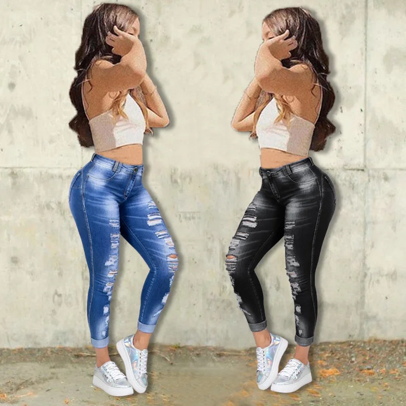 

High Waist Joggers Pencil Pants Women Denim Jeans Skinny Bleached Ripped Stretch Jeans Streetwear Cropped Trousers Plus Size 5XL