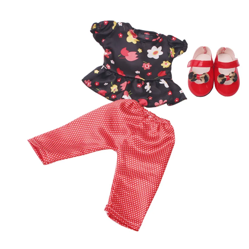 

18 inch Girls doll clothes Fashion T-shirts sports wear with shoes American newborn dress Baby toys fit 43 cm baby dolls c176