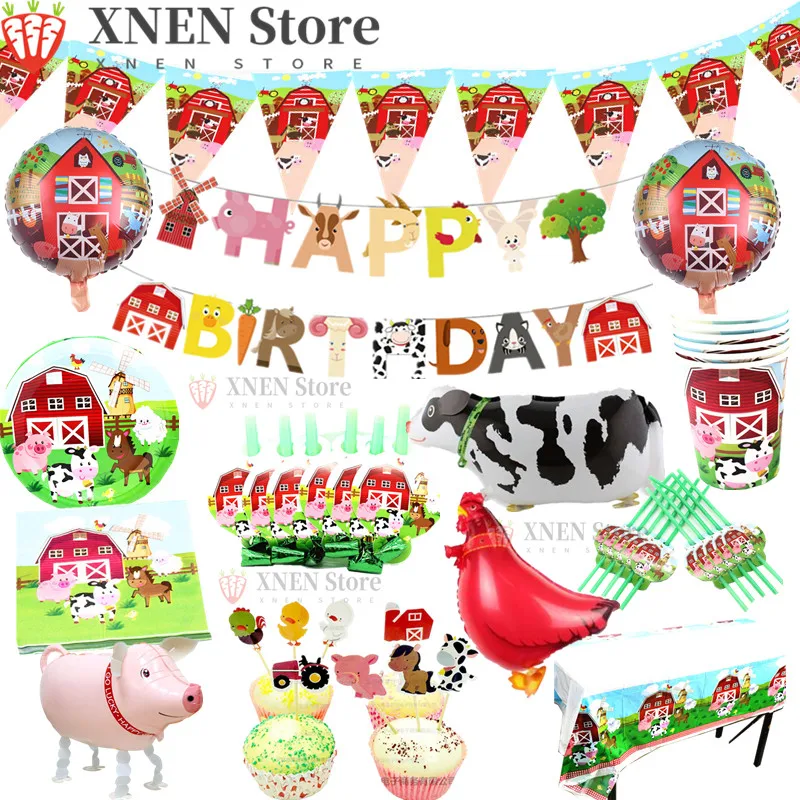 

Детская ферма для душа, животные, искусственные украшения с воздушным шаром, Мультяшные наборы одноразовой посуды, товары для дня рождения