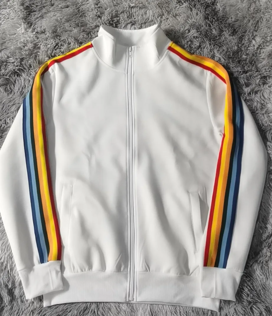 

2021 new men's top sweater spring and autumn rainbow side strips men's sports and leisure loose couple men's top sweater jacket