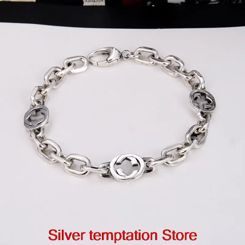 

Ag925 sterling silver interlocking three g hand chain men and women couple trend luxury charma ccessories exquisite original gif