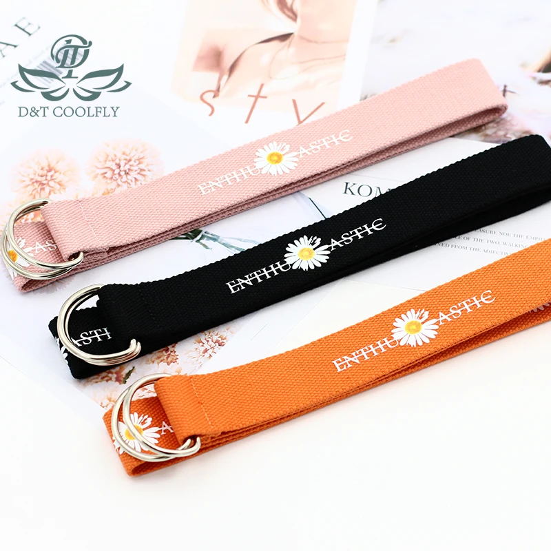 2021 New Fashion Belt Women Unisex Metal Buckle Casual Trend Style Webbing Canvas Material Flower Decorate Waistband Cool Belt