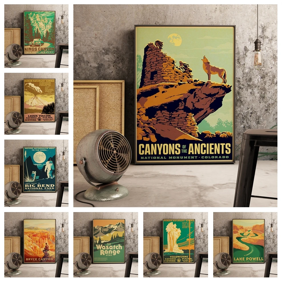 Винтажный национальный парк ретро постер качественный холст Настенный декор