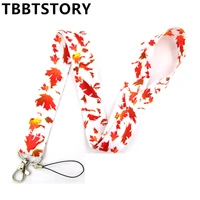 autumn leaves neck strap keychain lanyard for keys usb id card badge holder hang rope webbing ribbon mobile phone accessories