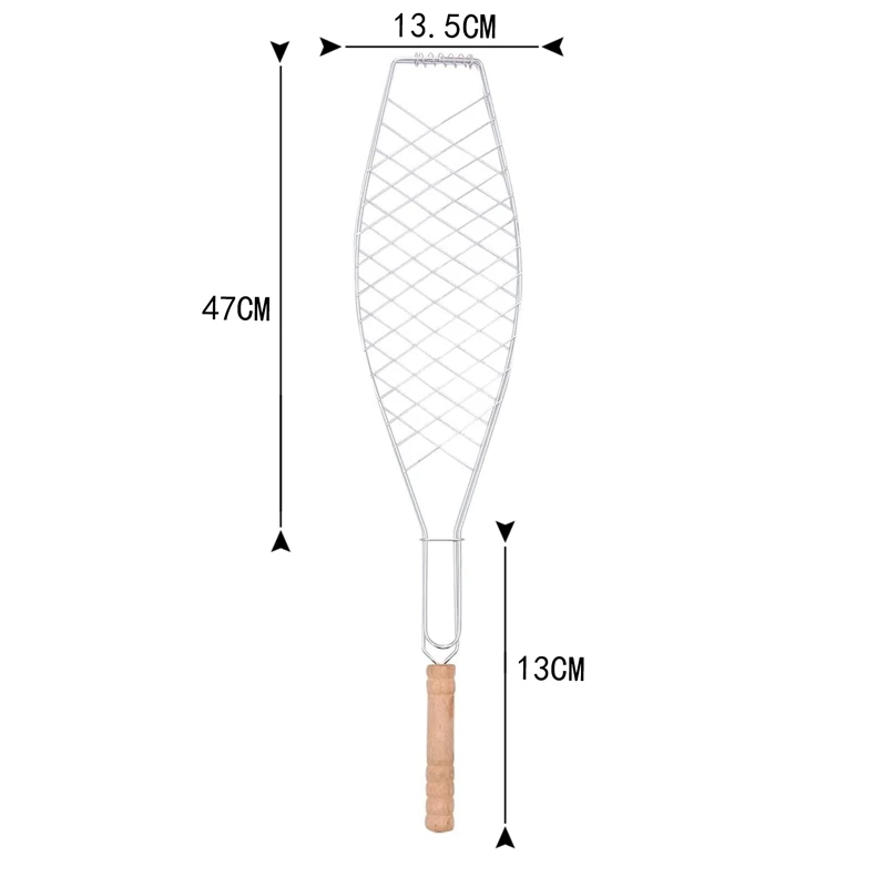 

High Quality Wooden Handle Single Fish Barbecue Net Clip Barbecue Clip Outdoor Fish Grilling Utensils