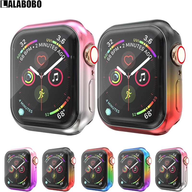 Юбки пачки радужной расцветки чехол + Защитная пленка для Apple watch ремешок 5/4/3/2