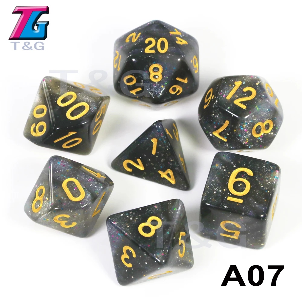 A07 Игральные кости DND 7 шт./компл. Вселенной Galaxy D4, D6, D8, D10, D10%, D12, D20 многогранные с драконами и подземелья игровой набор - Цвет: A07