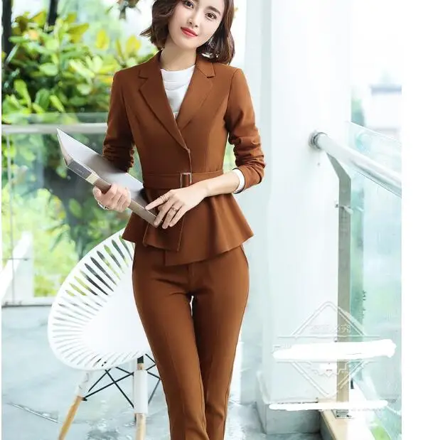 Осенний модный официальный брючный костюм для интервью элегантная деловая