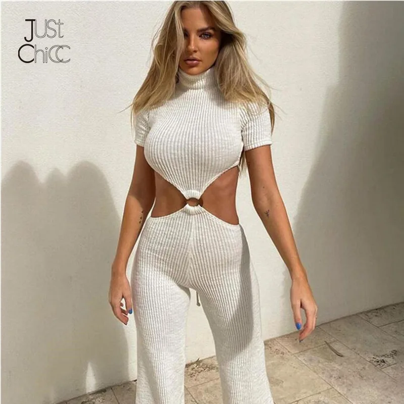 

Однотонные белые комбинезоны Justchicc с пэчворком и датой, Женские повседневные Комбинезоны с круглым вырезом и вырезами, сексуальные летние к...