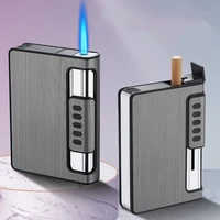 10 pcs automatic gas lighter turbo torch lighter cigarette case box cigarette capacity can mount lighter metal for men smoking