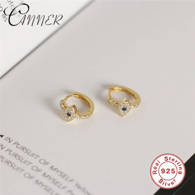 Женские сережки гвоздики CANNER серьги из 100% 925 пробы серебра с голубыми глазами