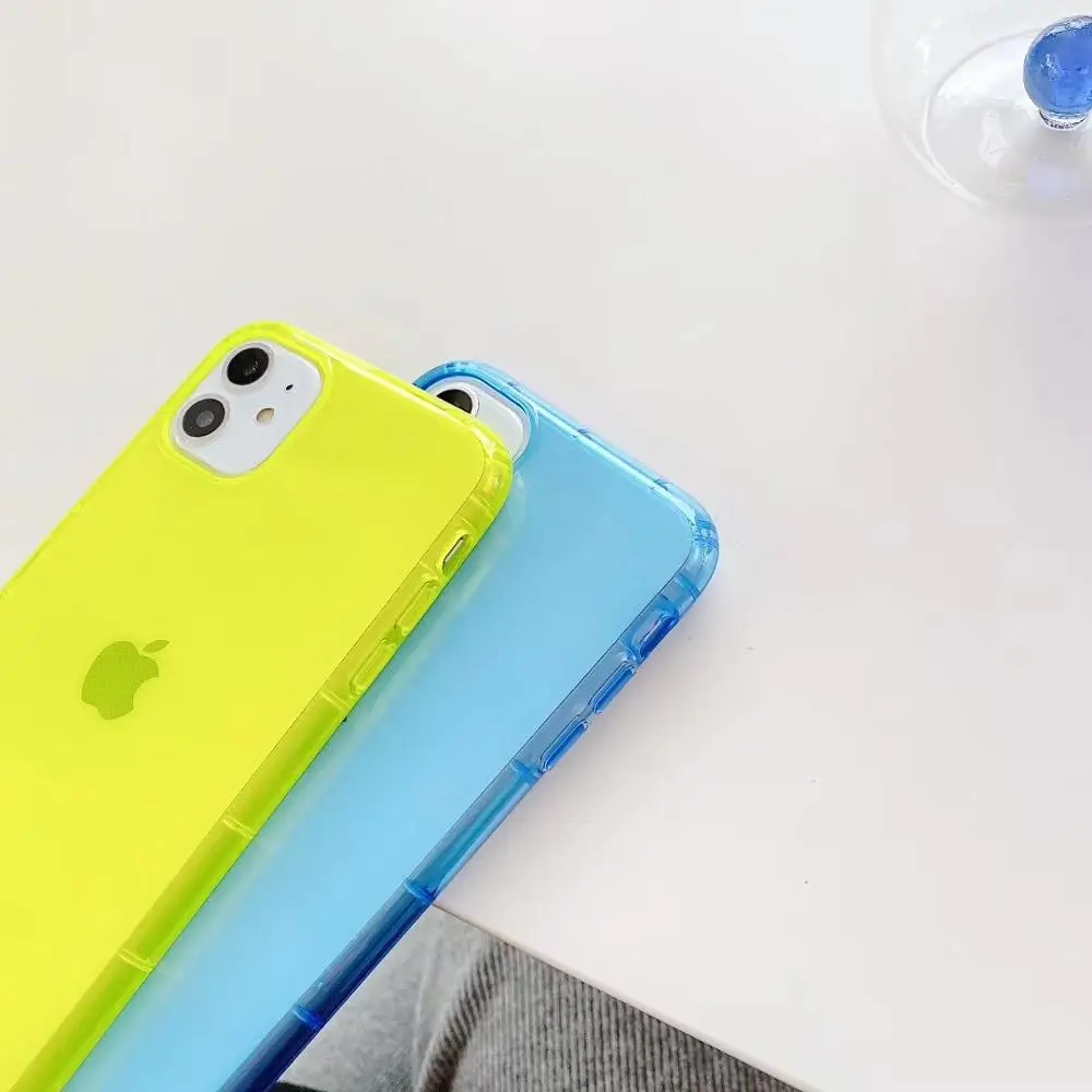 

fluorescence solid color shell for apple iPhoneXR XS MAX 11 pro max 7 8PLUS hyaline case cover protective Soft Shockproof case